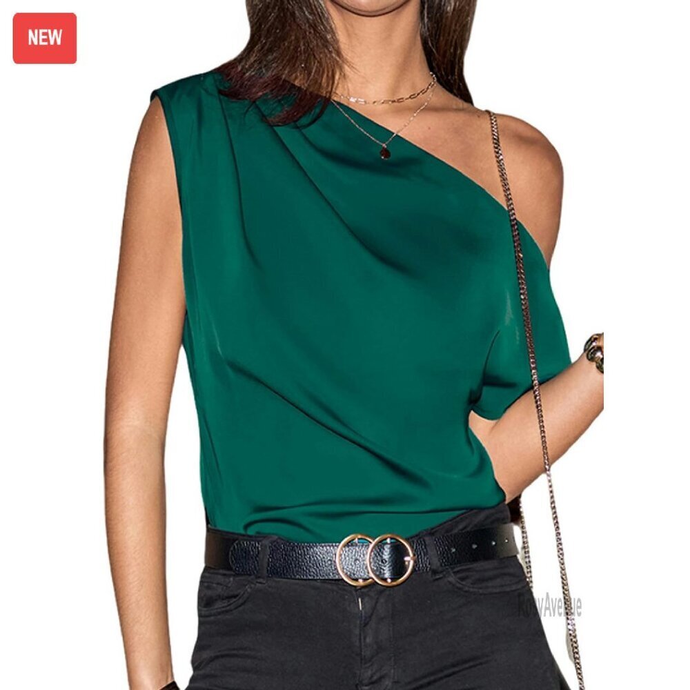 Satin Off-Shoulder Blouse Asymmetrical Ruching Sleeveless Women's Top